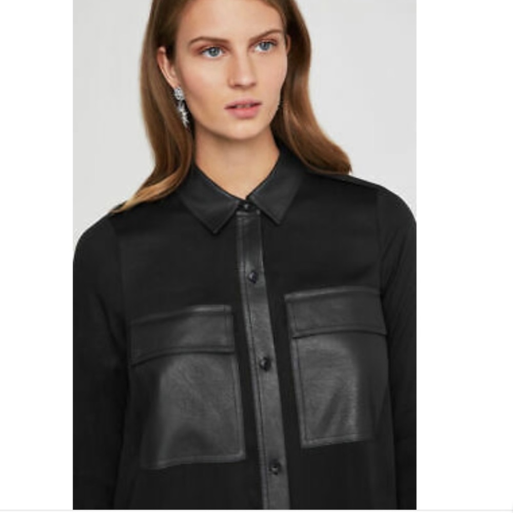 BCBG Maxazria faux leather trimmed shirt dress